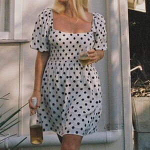 FAITHFULL THE BRAND Ilaria Mini in Franca Polka Dot Black and White Dress Size 6